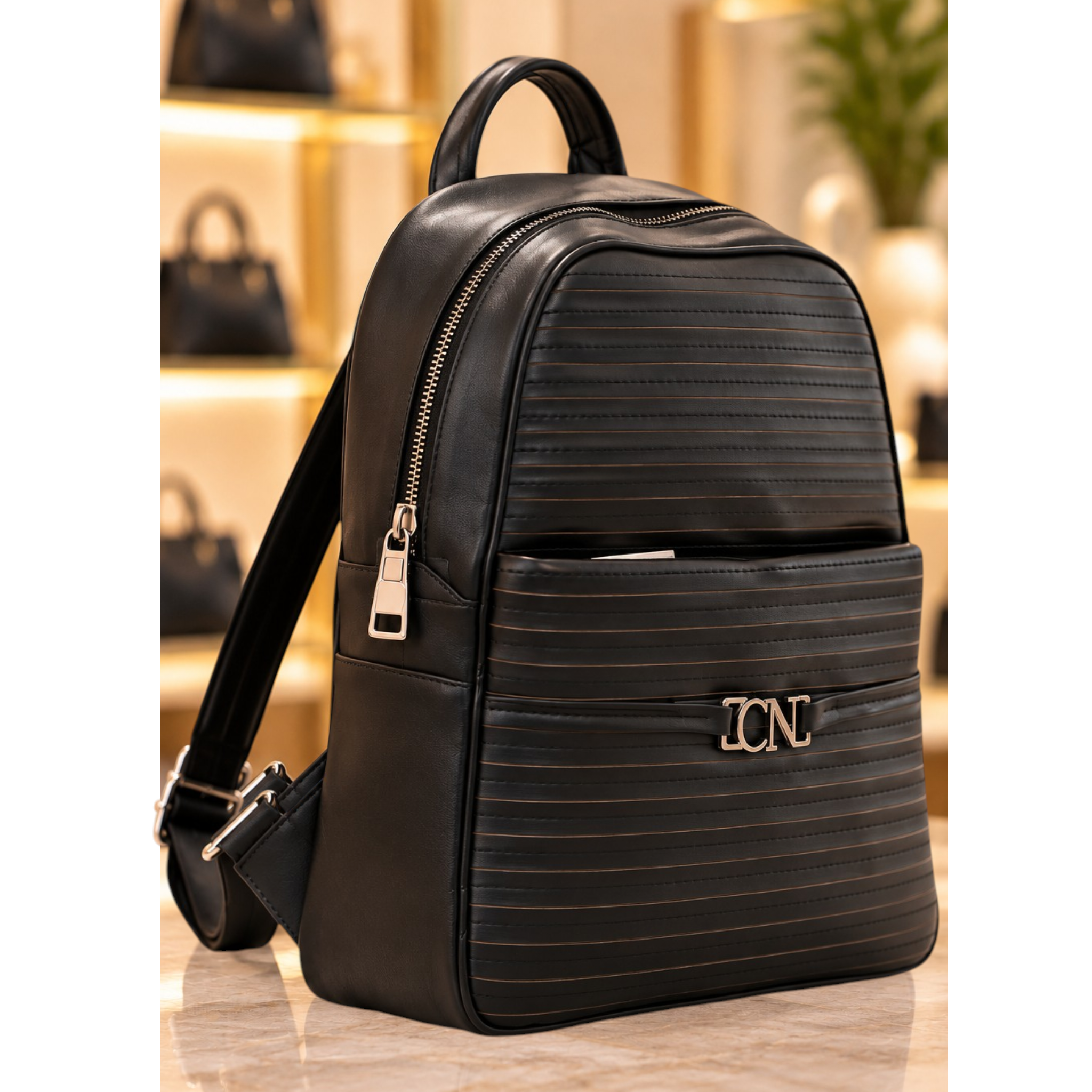 ZAINO NERO ELEGANTE CON DETTAGLI TRAPUNTATI
