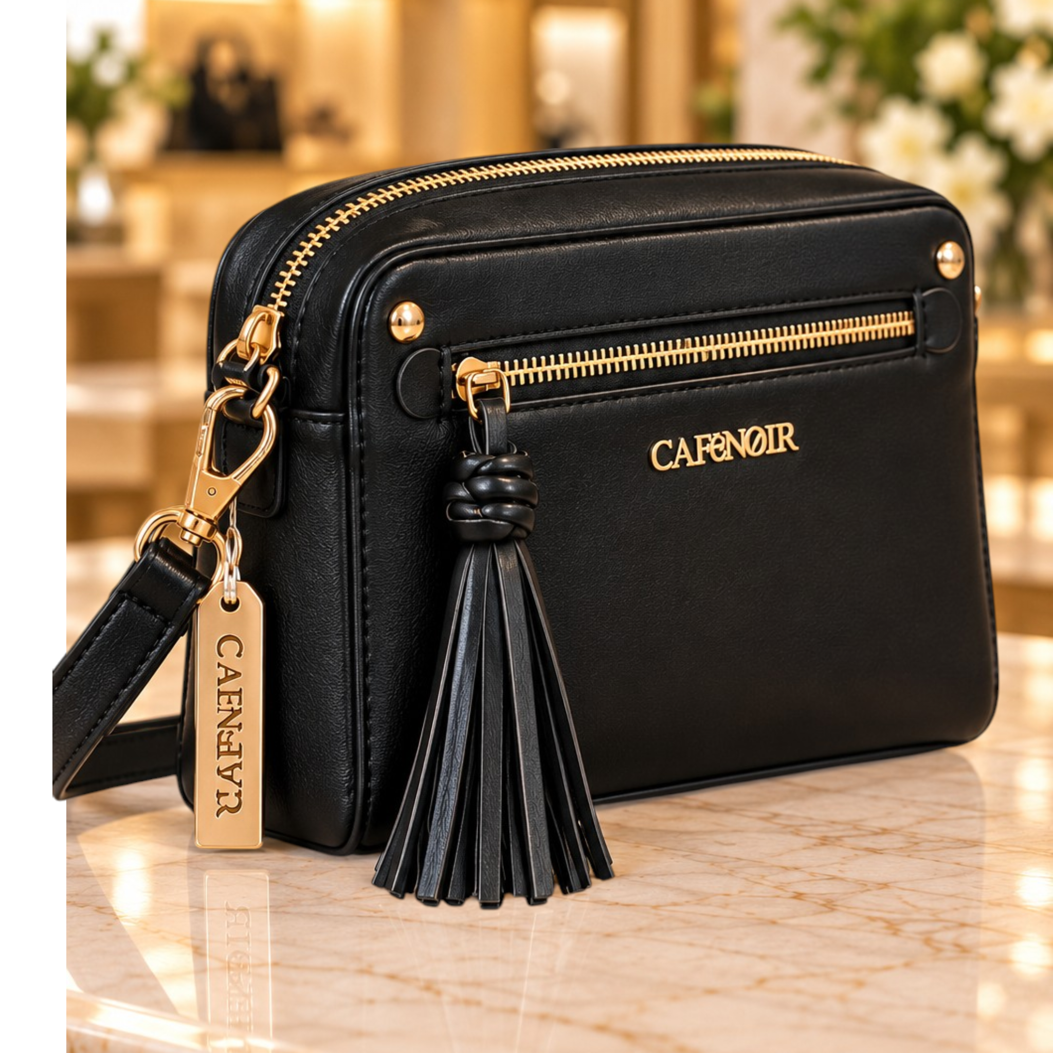 CAMERA BAG EFFETTO  NAPPA CON TASCA CON ZIP FRONTALE E TIRALAMPO CON NAPPA NERO