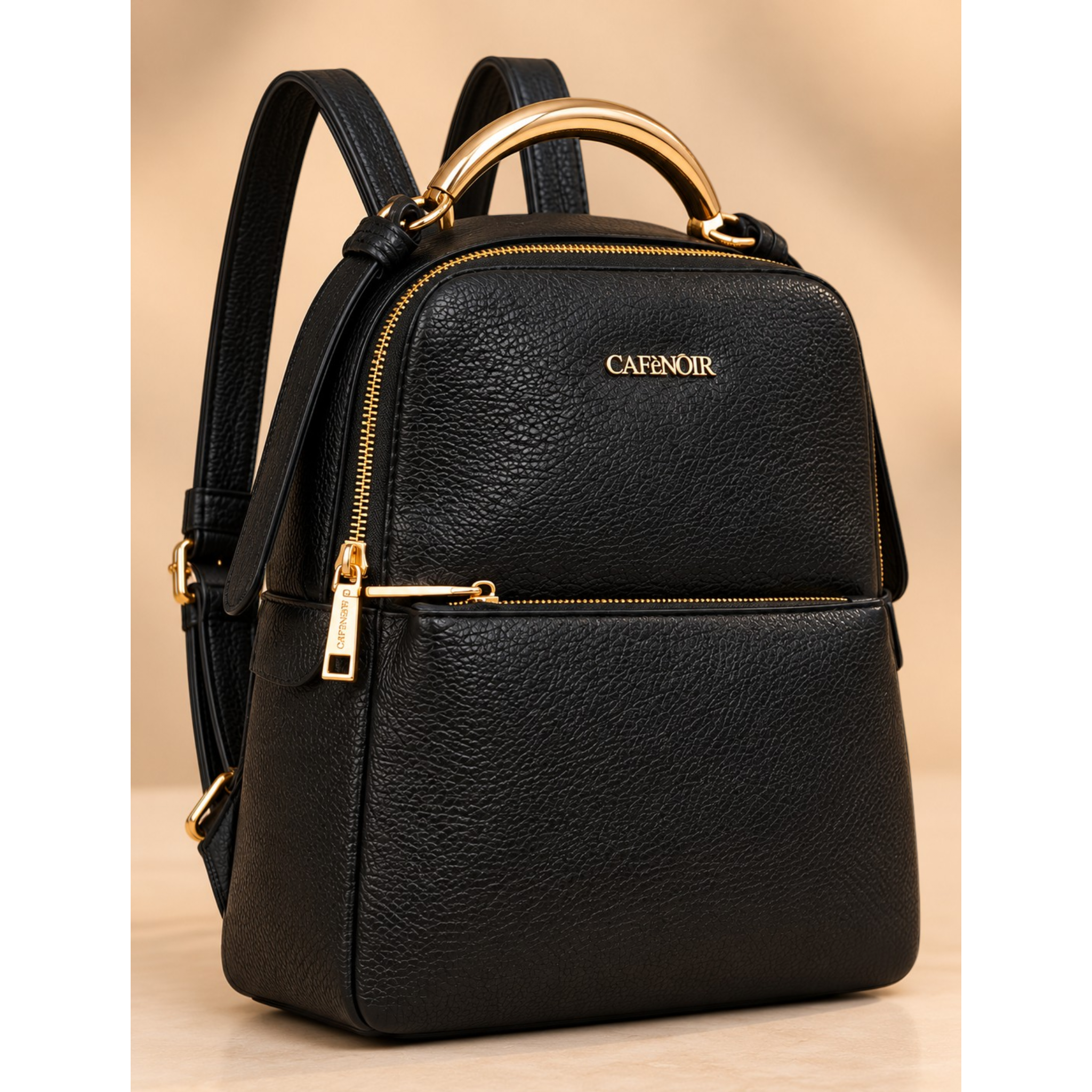 ZAINO IN MATERIALE EFFETTO PELLE CON GRANA CON TASCA FRONTALE NERO