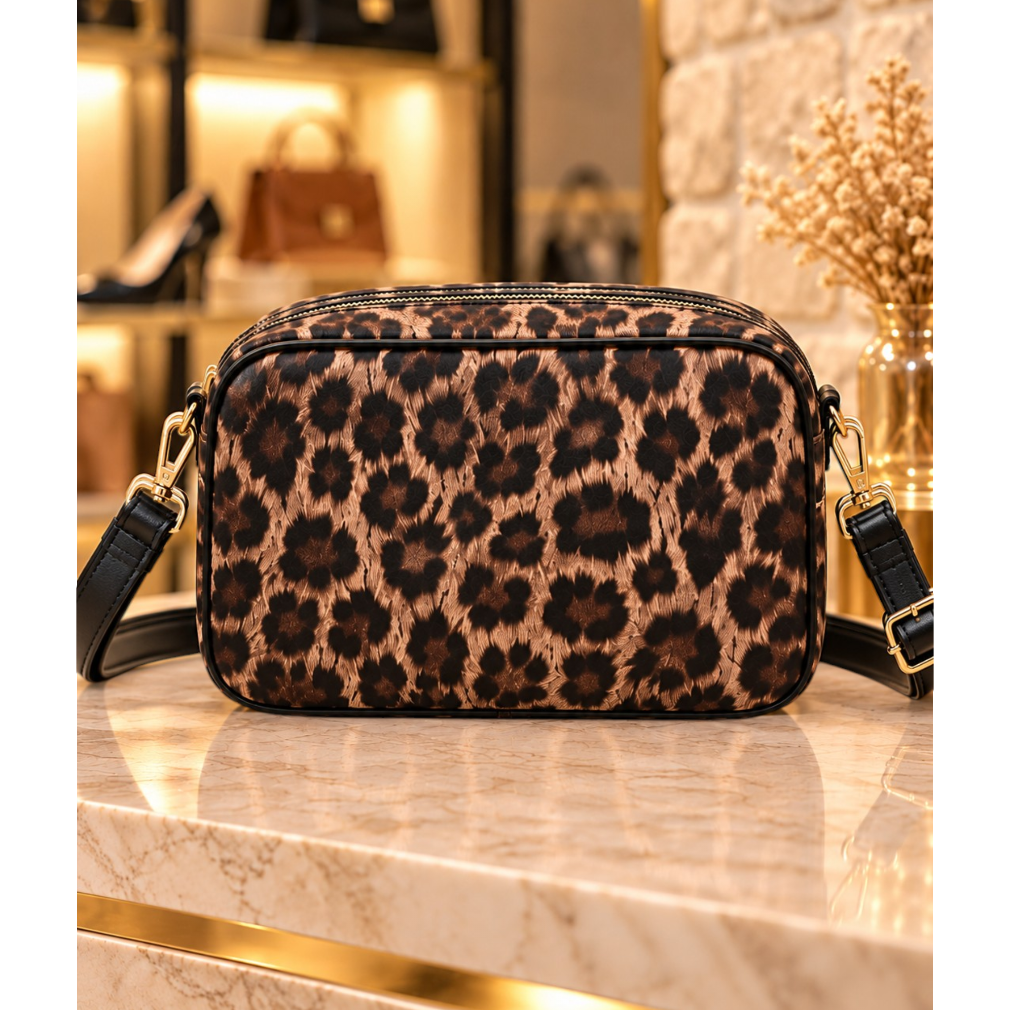 CAMERA BAG STAMPA LEOPARDO CON TRACOLLE SOTTILI EFFETTO PELLE LEOPARD